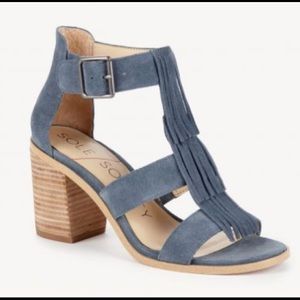 Sole Society Blue Fringe Heeled Sandal Size 7.5